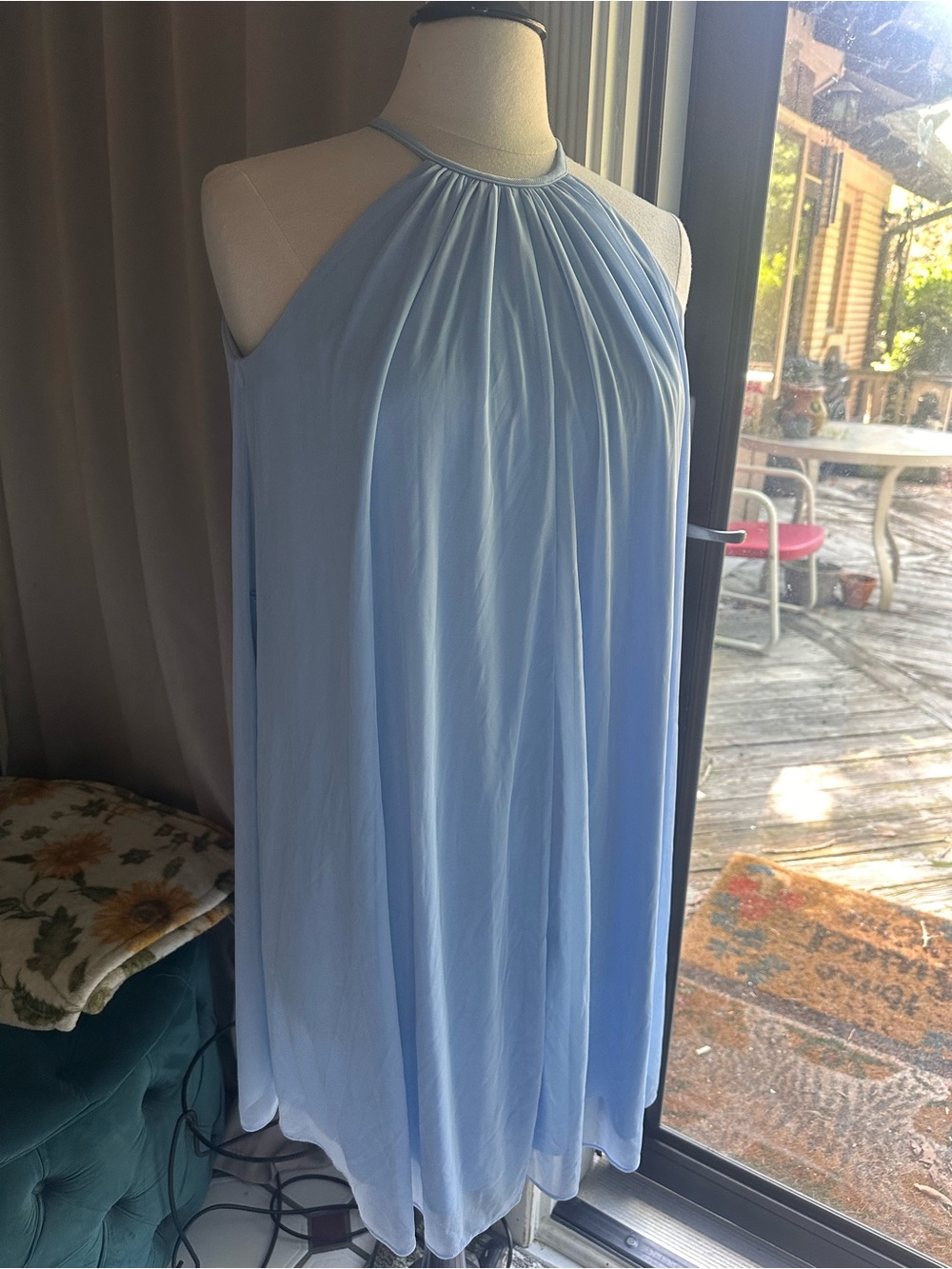 David's Bridal Pale Blue Halter Pleated Maxi Dress